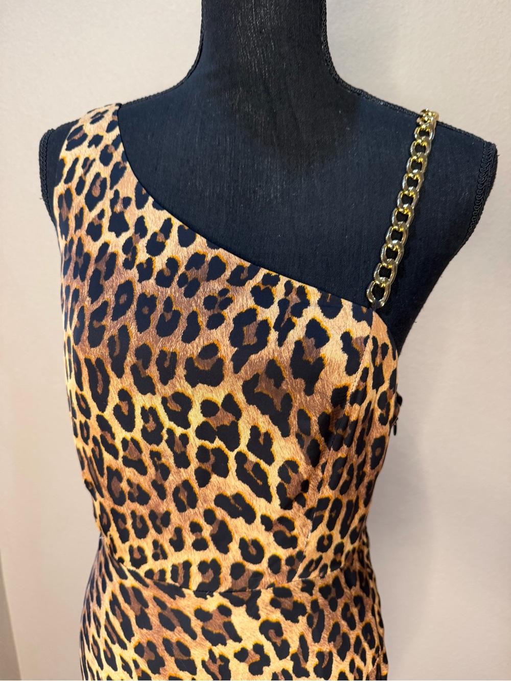 Alice + Olivia One-Shoulder Leopard Print Maxi Dress - Brown/Gold Sz 8 - Picture 7 of 10